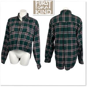 LF Furst Of A Kind green purple plaid split tuxedo tail high low flannel shirt